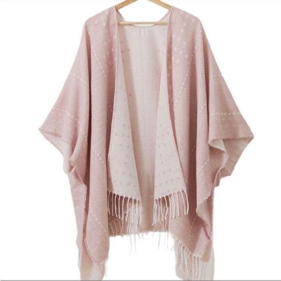 Pink Open-Front Kimono with Fringe - Picture 1 of 5
